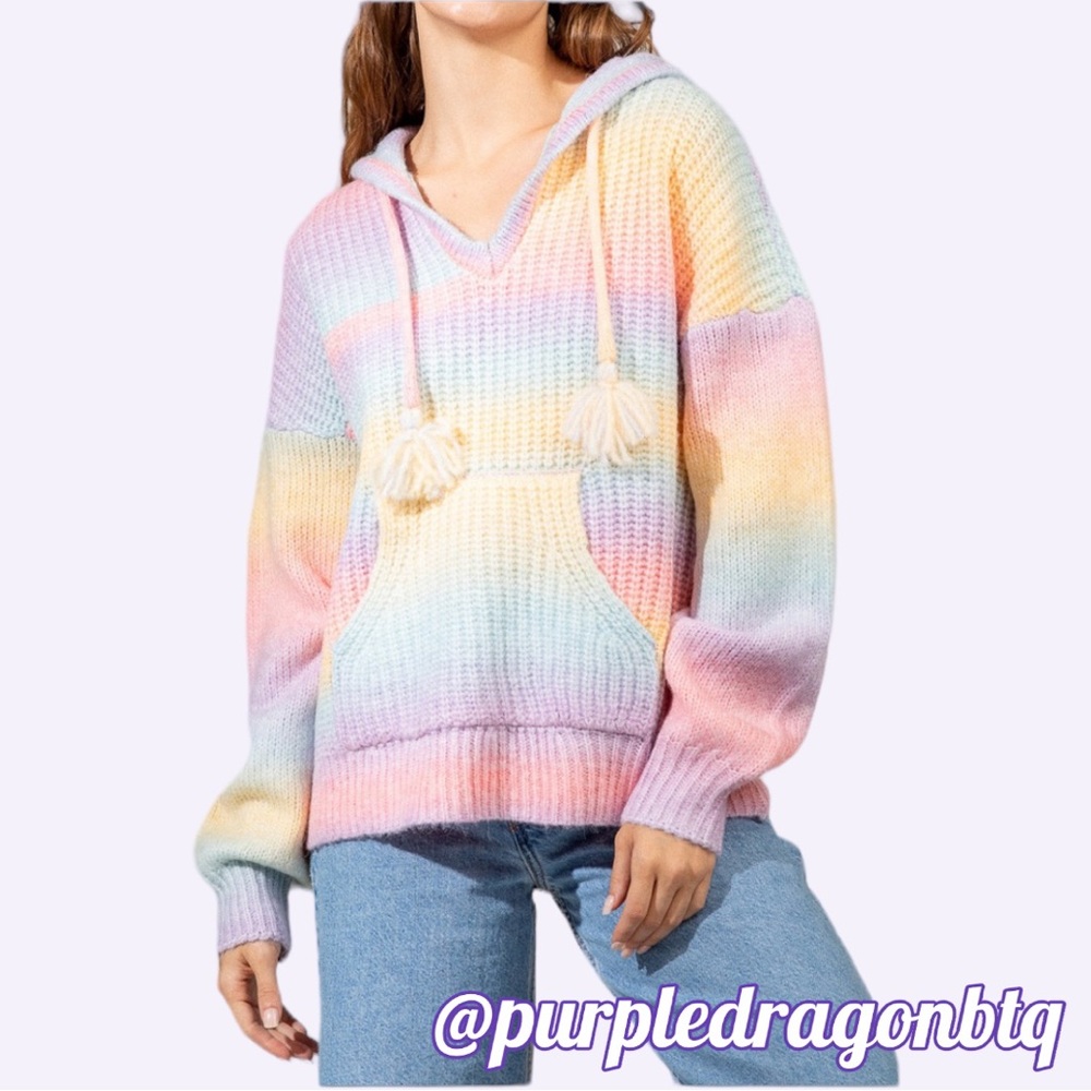 Pastel V-Neck Hooded Sweater